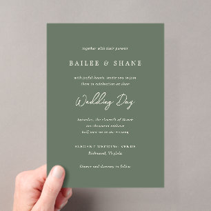 Invitations En Acrylique Bailee Olive Green Mariage moderne