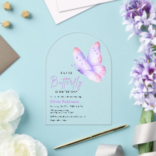 Invitations En Acrylique Bain de bébé Papillon Rose Violet Un Petit