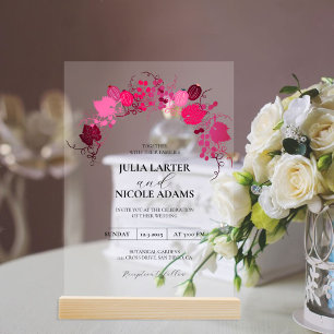 Invitations En Acrylique Baiser Français Fleurs de Raisin de Cerise Douce M