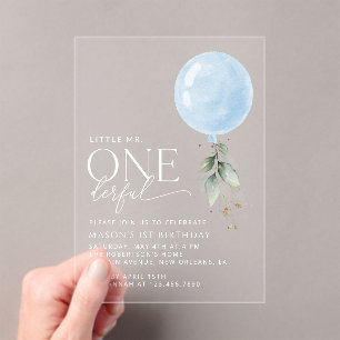 Invitations En Acrylique Balcon Bleu, Eucalyptus, Verdure, Premier Annivers