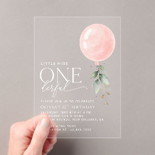 Invitations En Acrylique Balcon rose, Eucalyptus, Verdure, Premier Annivers