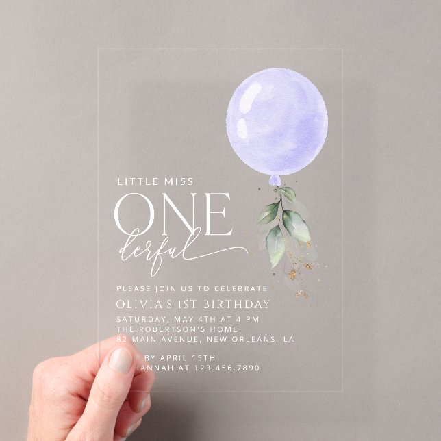 Invitations En Acrylique Balcon Violet, Verdure, Feuillage, Premier Anniver (In situ (ordinateur de poche))