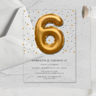 Invitations En Acrylique Ballon en feuille d'or moderne pour 6ème anniversa