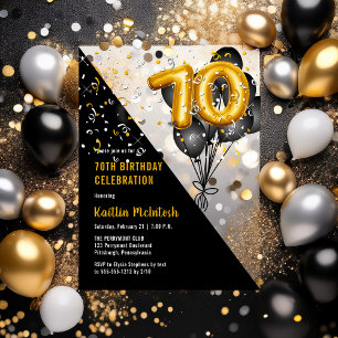 Invitations En Acrylique Ballons élégants Noir   Gold 70th Birthday Party