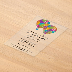Invitations En Acrylique Balloons à Air Chaud Peints en Arc-en-Ciel Mariage