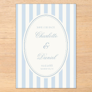 Invitations En Acrylique Bande de sauvegarde de date personnalisée bleu pas