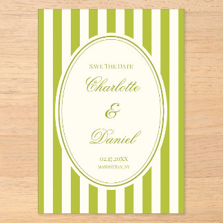 Invitations En Acrylique Bande de sauvegarde de date personnalisée chartreu