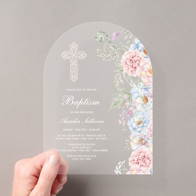 Invitations En Acrylique Baptême Arch Peonies Delicy (In situ (ordinateur de poche))
