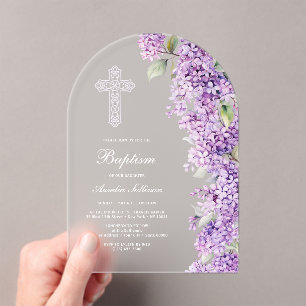 Invitations En Acrylique Baptême Arche Élégante Lilas