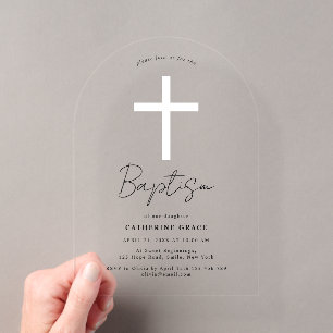 Invitations En Acrylique Baptême & Christening Croix Blanche Moderne