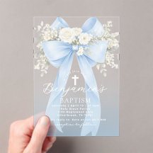 Baptême de garçon élégant ruban bleu eucalyptus