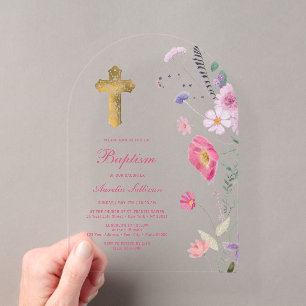 Invitations En Acrylique Baptême de l'arc Fleur sauvage du printemps