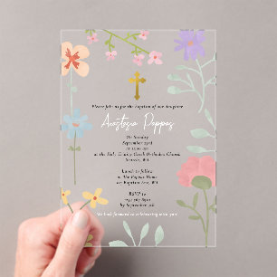 Invitations En Acrylique Baptême du baptême du baptême orthodoxe fleur sauv