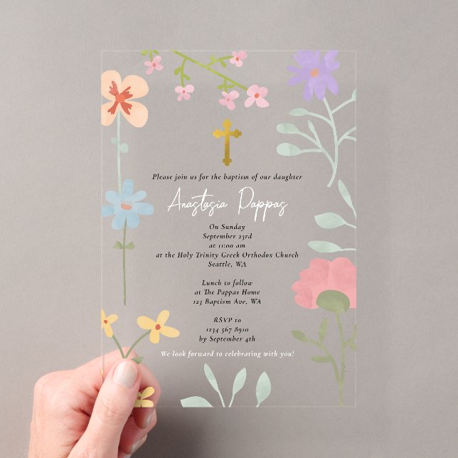 Invitations En Acrylique Baptême du baptême du baptême orthodoxe fleur sauv (In situ (ordinateur de poche))