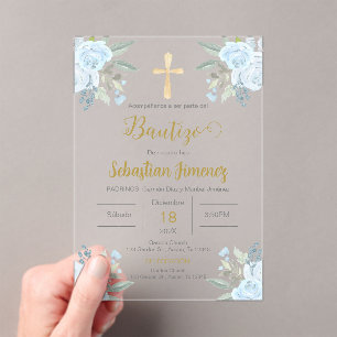 Invitations En Acrylique Baptême espagnol garçon