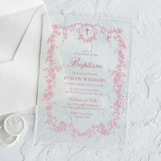 Invitations En Acrylique Baptême Fille Fleurs Roses Vintage