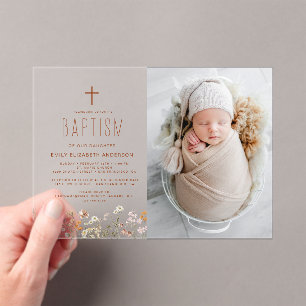 Invitations En Acrylique Baptême fleur sauvage Jardin Photo En Fleur