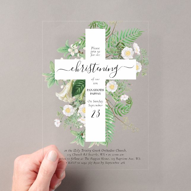 Invitations En Acrylique Baptême grec orthodoxe Christening Cross Green (In situ (ordinateur de poche))