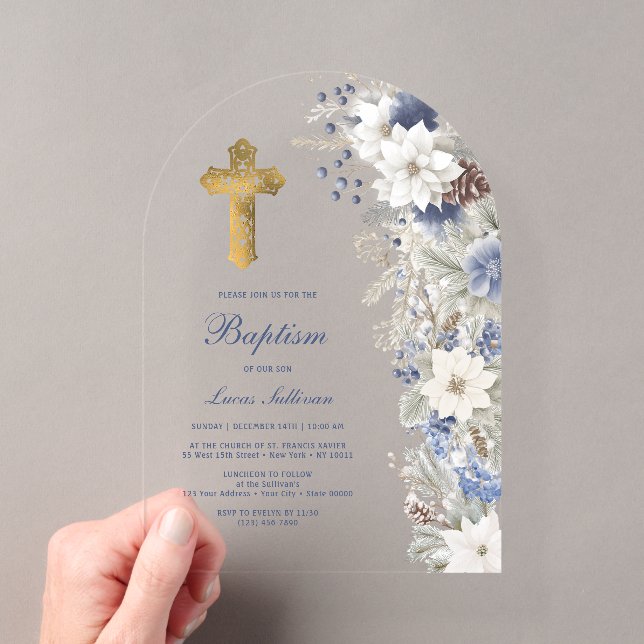 Invitations En Acrylique Baptême hiver clair (In situ (ordinateur de poche))