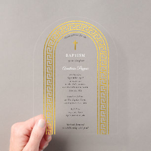Invitations En Acrylique Baptême Orthodoxe Grec Clé Dorée Grecque 