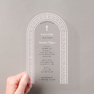 Invitations En Acrylique Baptême Orthodoxe Grec Clé Grecque Rose