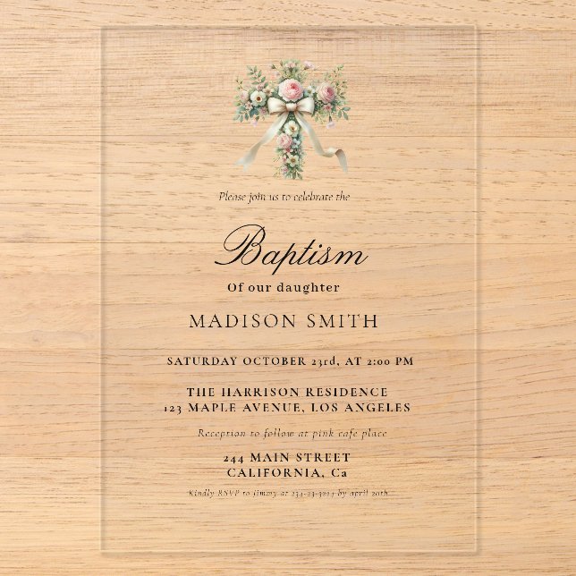 Invitations En Acrylique Baptim élégant Fleur sauvage Garden (Recto)