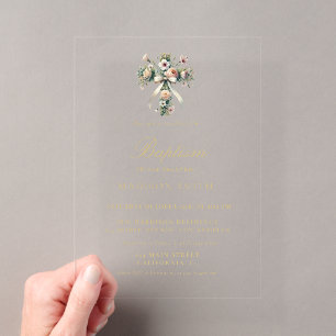 Invitations En Acrylique Baptim élégant Fleur sauvage Garden