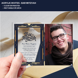 Invitations En Acrylique BAR ACRYLIQUE MITZVAH Photo Marine Gold Elegant