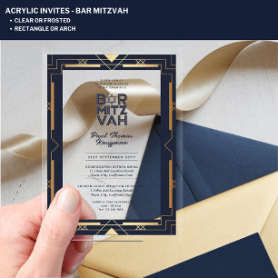 Invitations En Acrylique Bar Mitsva en acrylique Navy Or Moderne Transparen