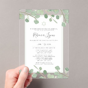 Invitations En Acrylique Bar Mitzvah aquarelle eucalyptus