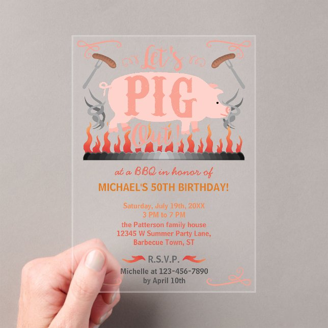 Invitations En Acrylique Barbecue BBQ Funny Cochon été fête d'anniversaire (In situ (ordinateur de poche))