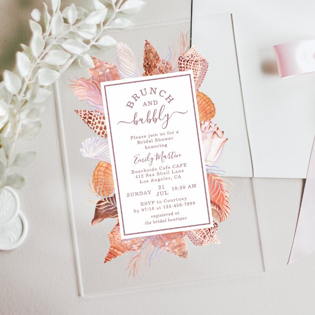 Invitations En Acrylique Beach Seashells Aquarelle Côte Chic Mariage (Créateur téléchargé)