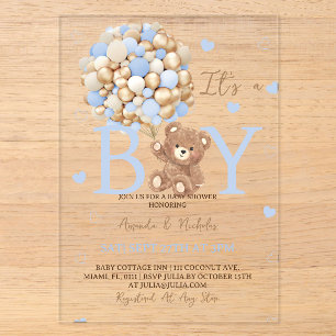 Invitations En Acrylique Bear C'est un Baby shower garçon