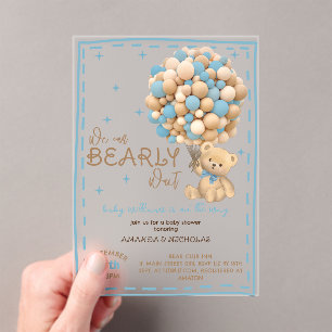 Invitations En Acrylique Bearly Wait Blue Boy Baby shower