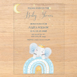 Invitations En Acrylique Beau baby shower bleu éléphant