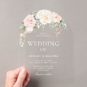 Invitations En Acrylique Beau Blush & Ivory Floral Mariage