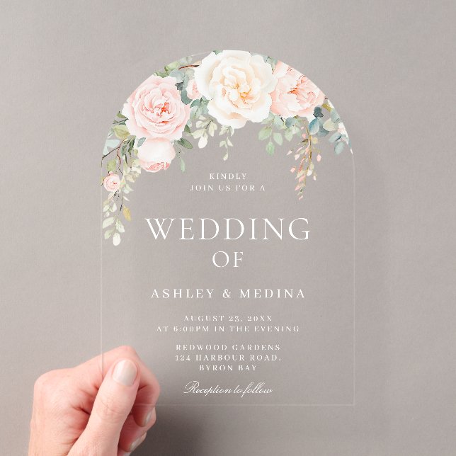 Invitations En Acrylique Beau Blush & Ivory Floral Mariage (In situ (ordinateur de poche))