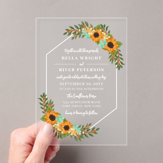 Invitations En Acrylique Beau Mariage floral Hexagon  (In situ (ordinateur de poche))