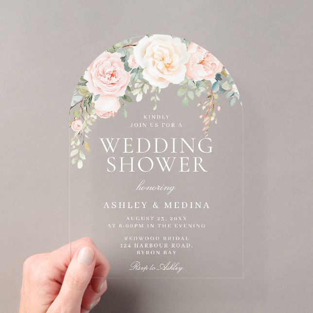 Invitations En Acrylique Beau Wedding shower Floral Blush (In situ (ordinateur de poche))