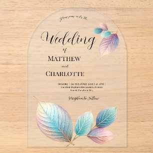 Invitations En Acrylique Beauté Ethérée Soft Tone Whimsical Feuilles Pastel