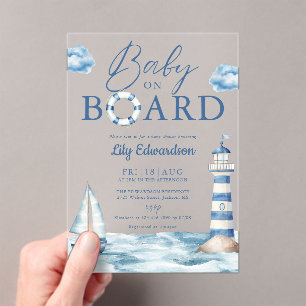 Invitations En Acrylique Bébé à bord Baby Shower Bleu Naution