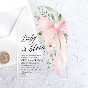 Invitations En Acrylique Bébé au ruban rose Baby Shower Florale