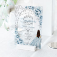Bébé Bleu Argent Floral Quinceanera