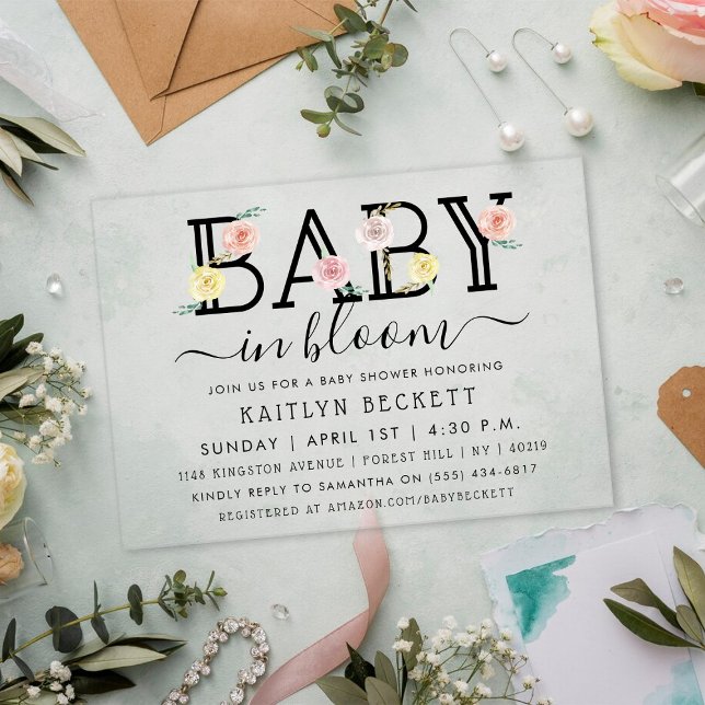 Invitations En Acrylique Bébé En Fleur Baby shower Floral (Créateur téléchargé)