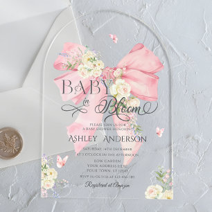 Invitations En Acrylique Bébé en Fleur Cute Floral Baby shower Bow rose