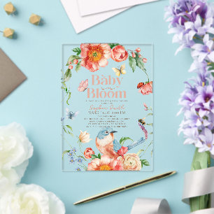 Invitations En Acrylique Bébé en Fleur Fleur sauvage & Baby shower fille d'