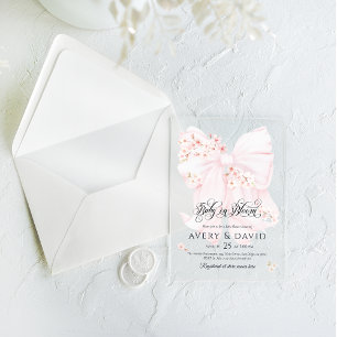 Invitations En Acrylique Bébé en fleurs Bow fleuri Baby shower fille de pri