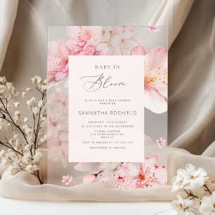 Invitations En Acrylique Bébé en fleurs Saumon Sakura pour une fille baby s