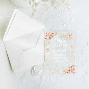 Invitations En Acrylique Bébé Froid Dehors Rose Hiver Fille Baby Shower