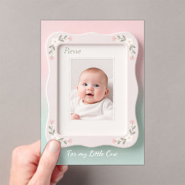 Invitations En Acrylique Bébé Heureux Cadre Floral Rose Vert